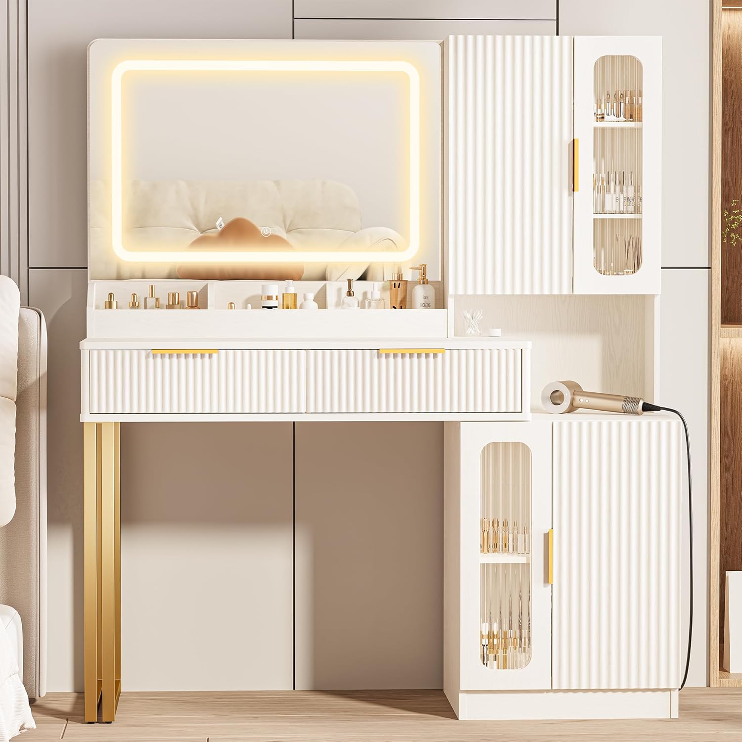 Dressing Table Vanity With Lighted Mirror - مرآة طاولة تجميل بطول 42 بوصة