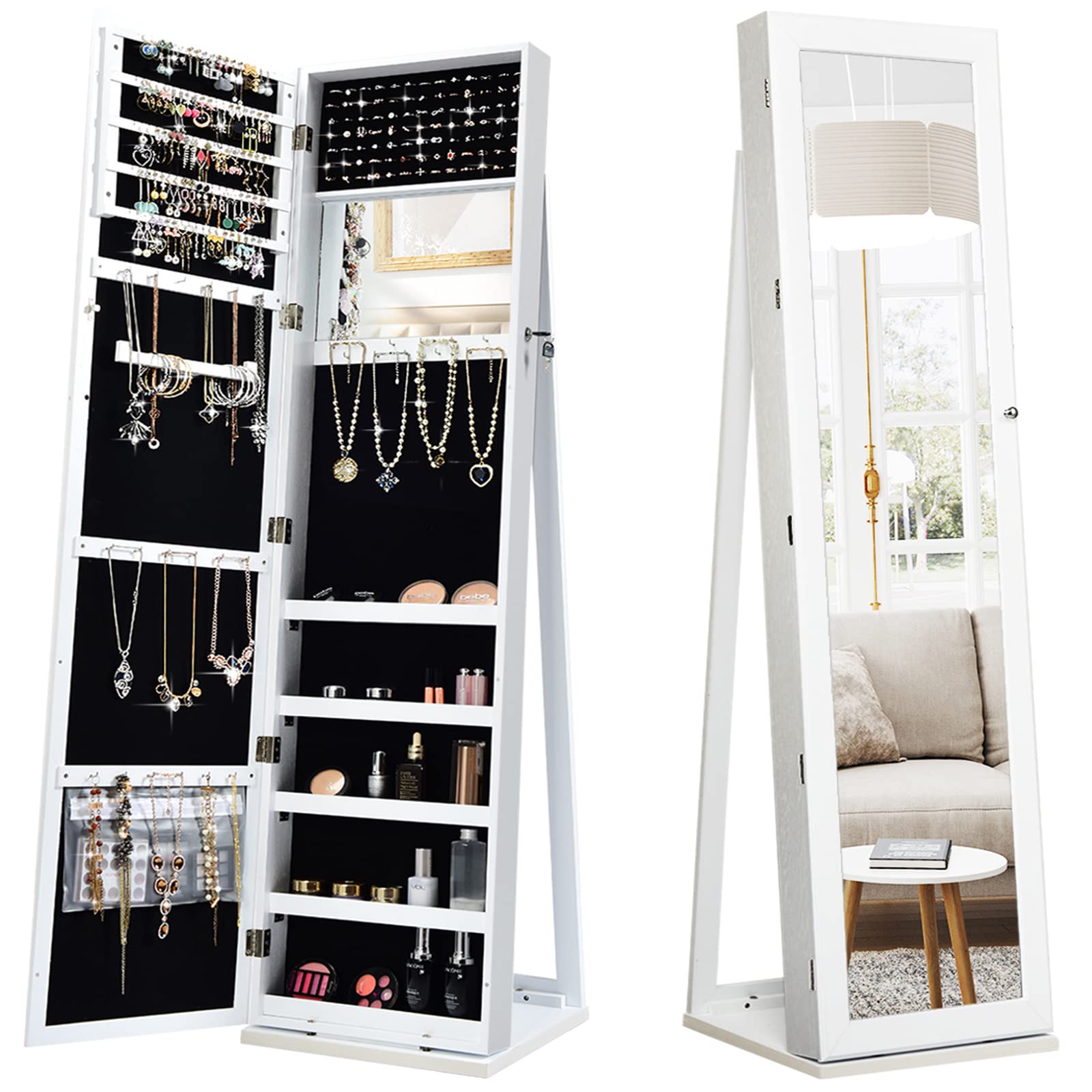 Full Length Mirror Jewelry Armoire - خزانة مجوهرات قائمة بذاتها مع مرآة