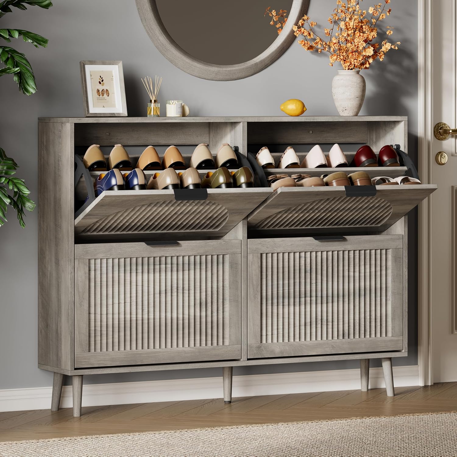 Shoe Rack Cabinet Narrow Entryway - خزانة أحذية خشبية بـ 4 أدراج