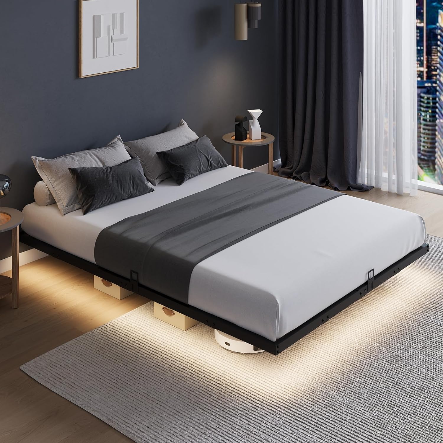 Memory Foam Mattress In A Box Queen - إطار سرير عائم مزود بإضاءة LED،
