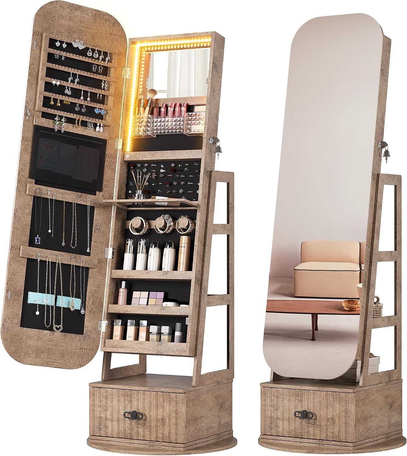 خزانة مجوهرات دوارة 360 درجة م - مراجعة Full Length Mirror Jewelry Armoire وسعره