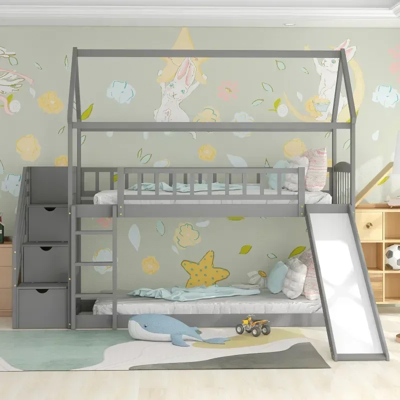 سرير مزدوج للأطفال مصنوع من ال - مراجعة Bunk Bed With Stairs And Slide وسعره