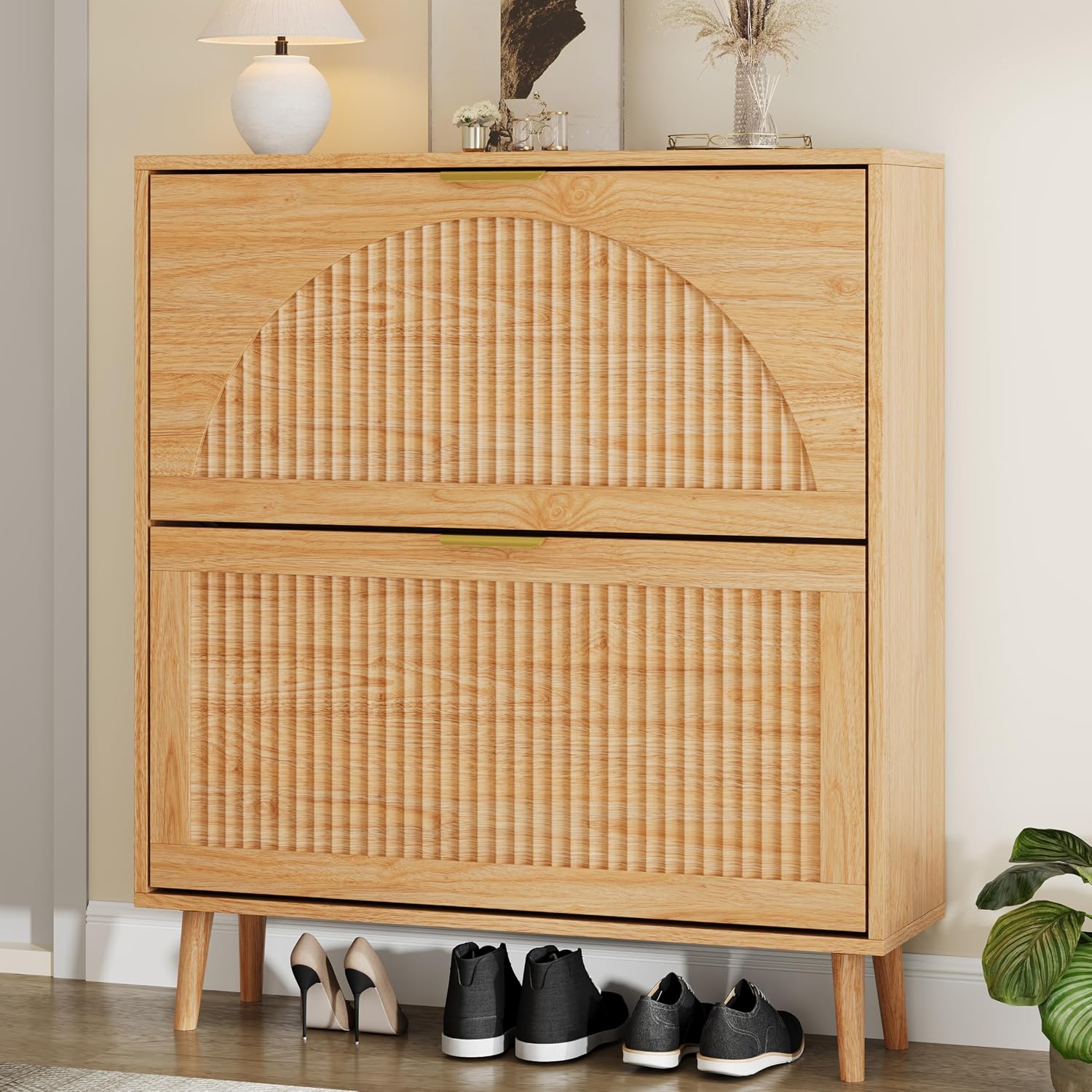 خزانة أحذية خشبية بـ 2 درج قاب - مراجعة Shoe Rack Cabinet Narrow Entryway وسعره