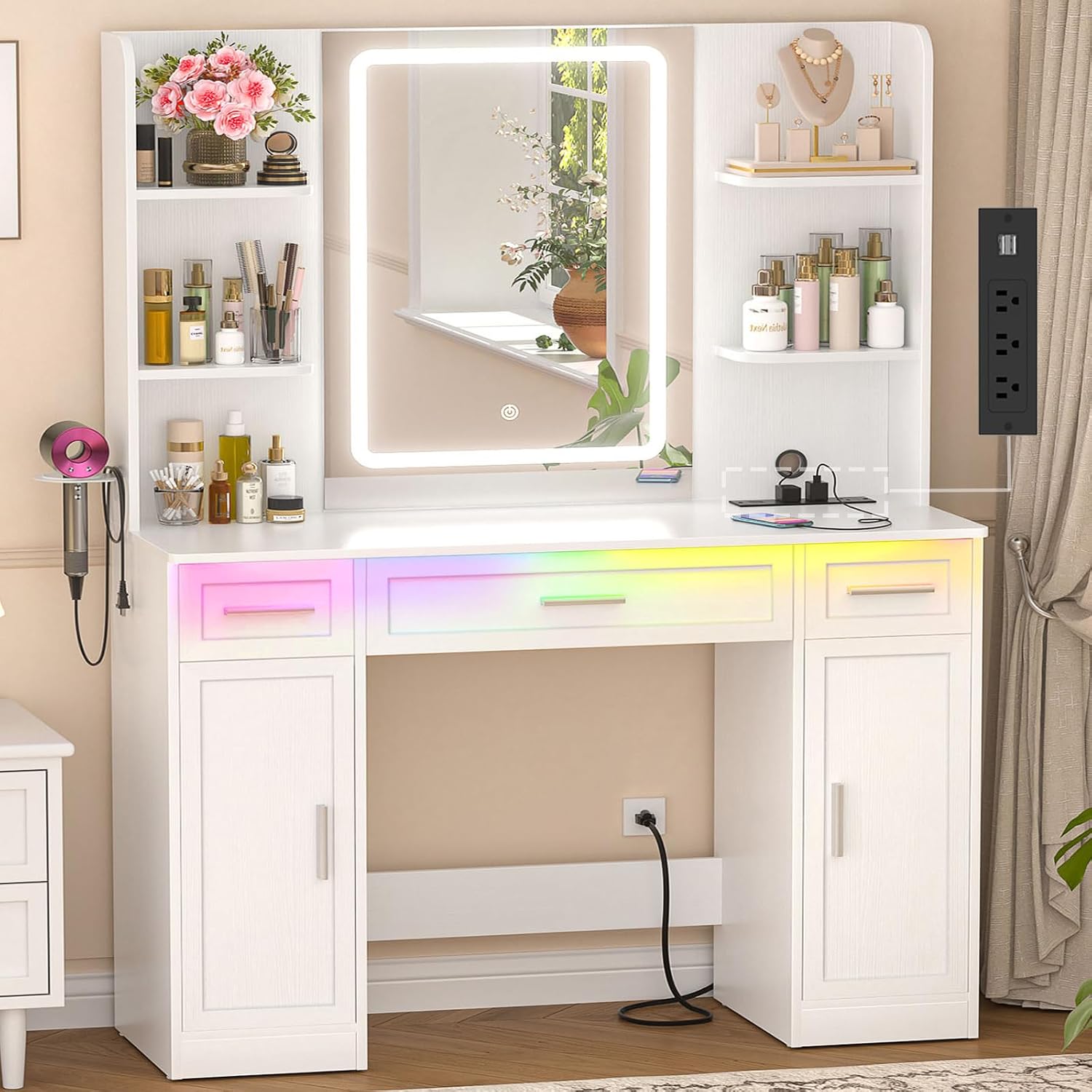 طاولة زينة بيضاء مع مرآة مضاءة - مراجعة Dressing Table Vanity With Lighted Mirror وسعره