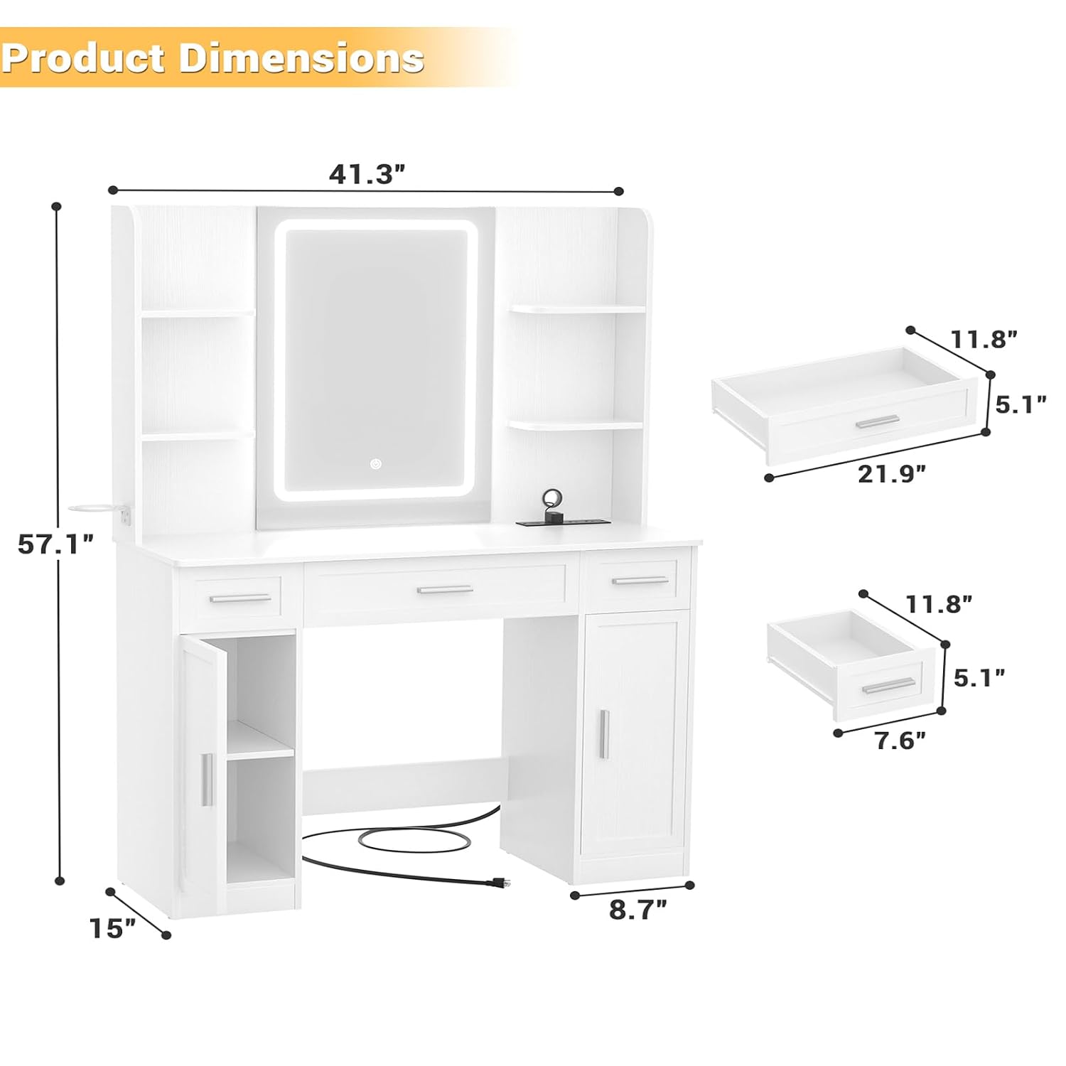 طاولة زينة بيضاء مع مرآة مضاءة - مراجعة Dressing Table Vanity With Lighted Mirror وسعره