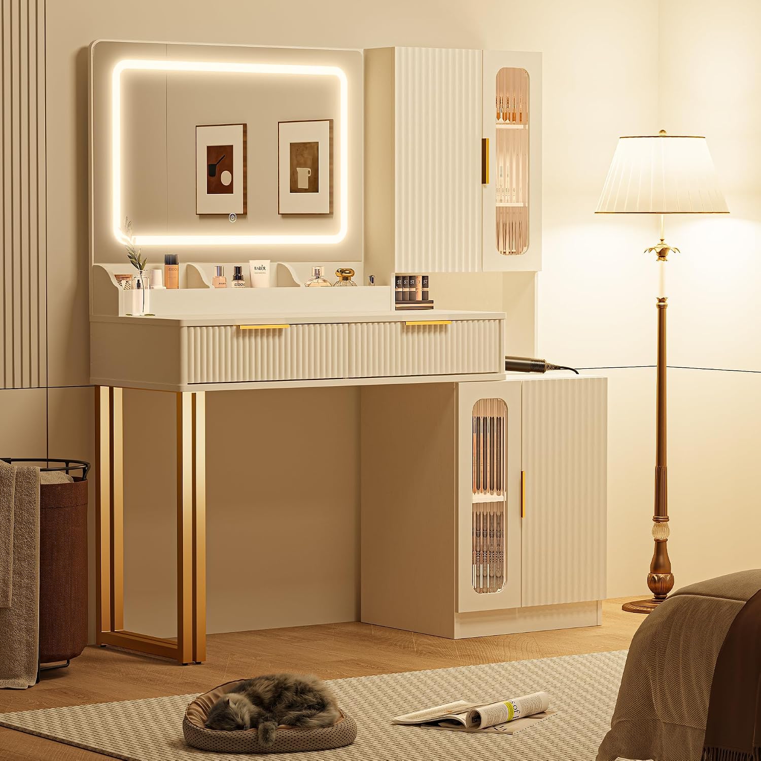 مرآة طاولة تجميل بطول 42 بوصة  - مراجعة Dressing Table Vanity With Lighted Mirror وسعره