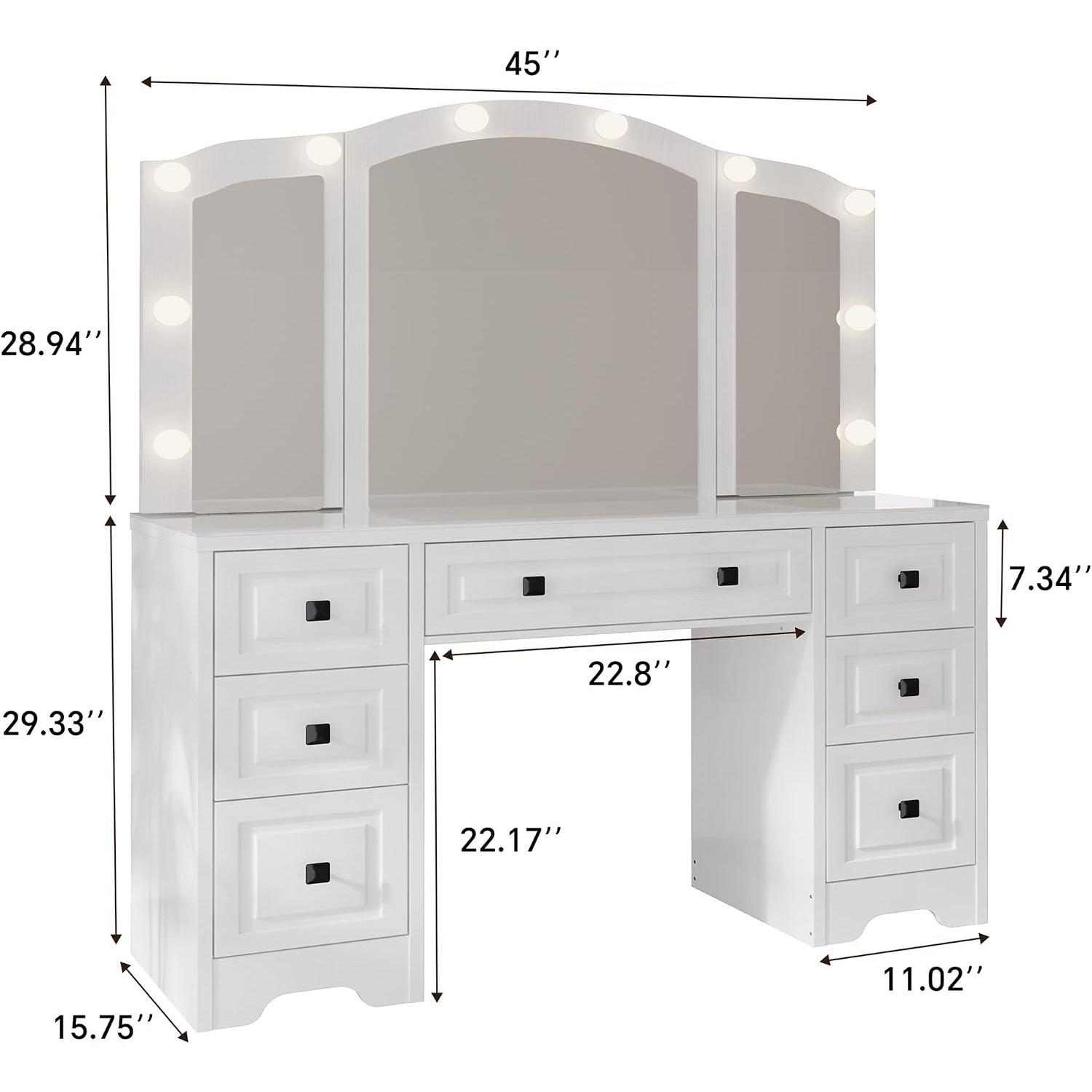 طاولة زينة مضاءة، مرآة ثلاثية  - مراجعة Dressing Table Vanity With Lighted Mirror وسعره