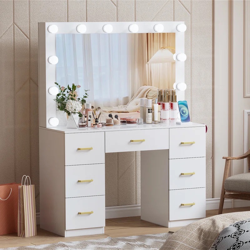طاولة تسريح حديثة بيضاء مزودة  - مراجعة Dressing Table Vanity With Lighted Mirror وسعره