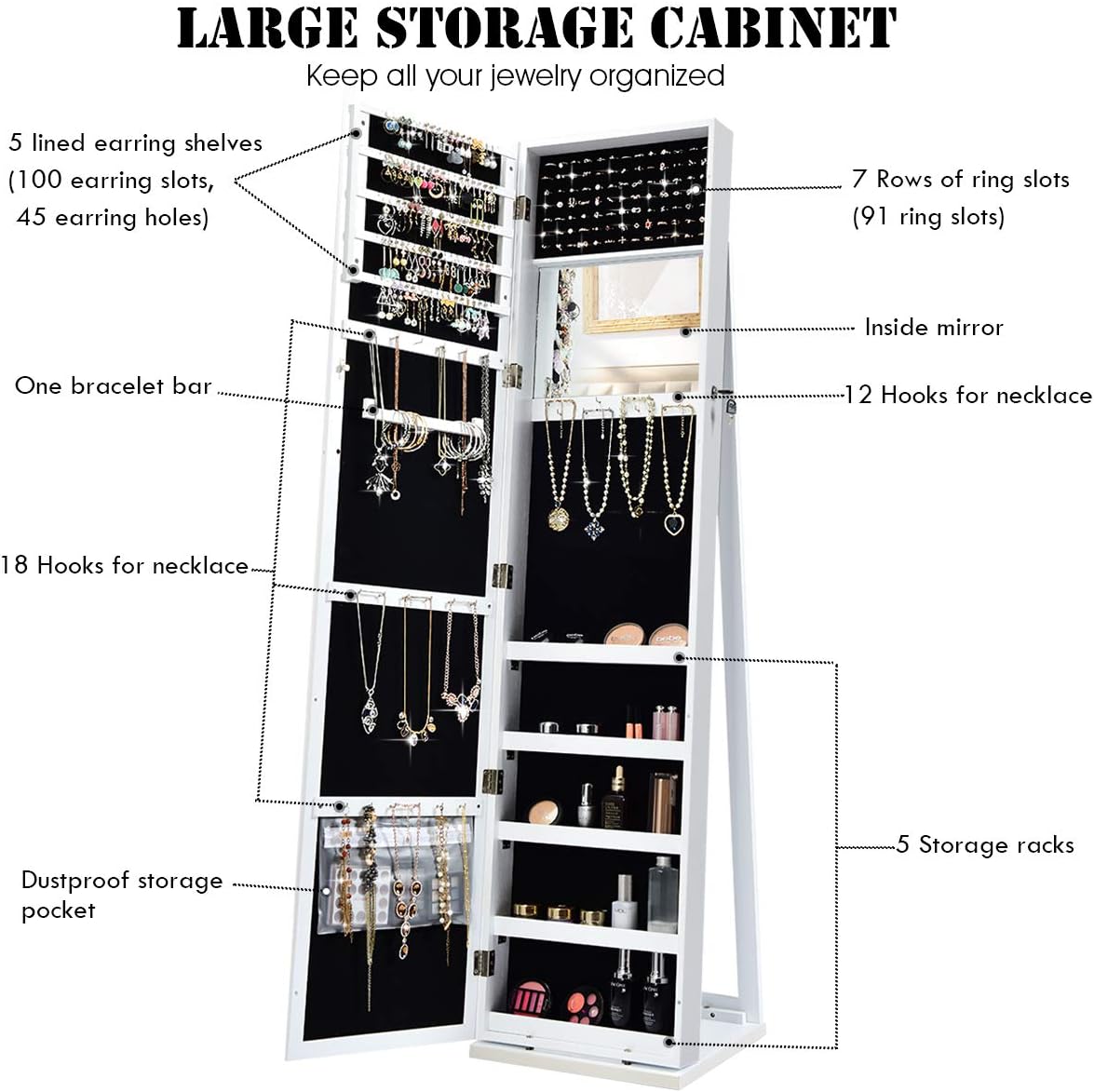 خزانة مجوهرات قائمة بذاتها مع  - مراجعة Full Length Mirror Jewelry Armoire وسعره